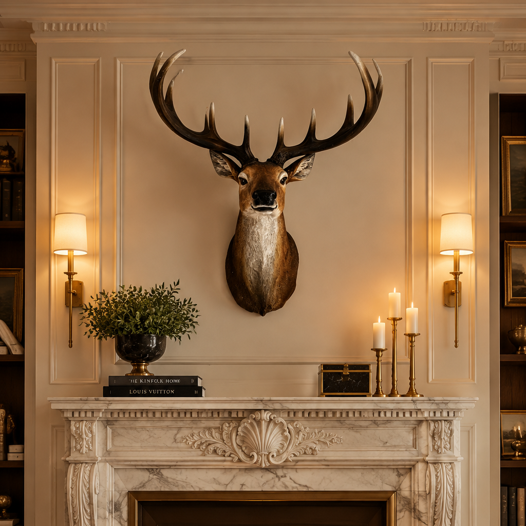 A taxidermy deer head mount with large antlers - oroa.com