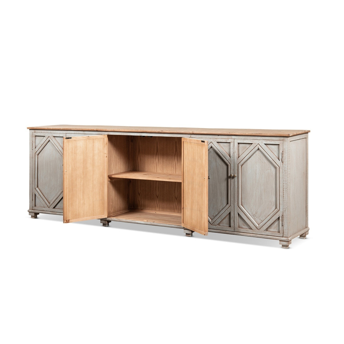 Colette Extra Wide 6-Door Cabinet Sideboard, Antique Natural Brown and Blue-Grey Reclaimed Pine - OROA Modern Furniture