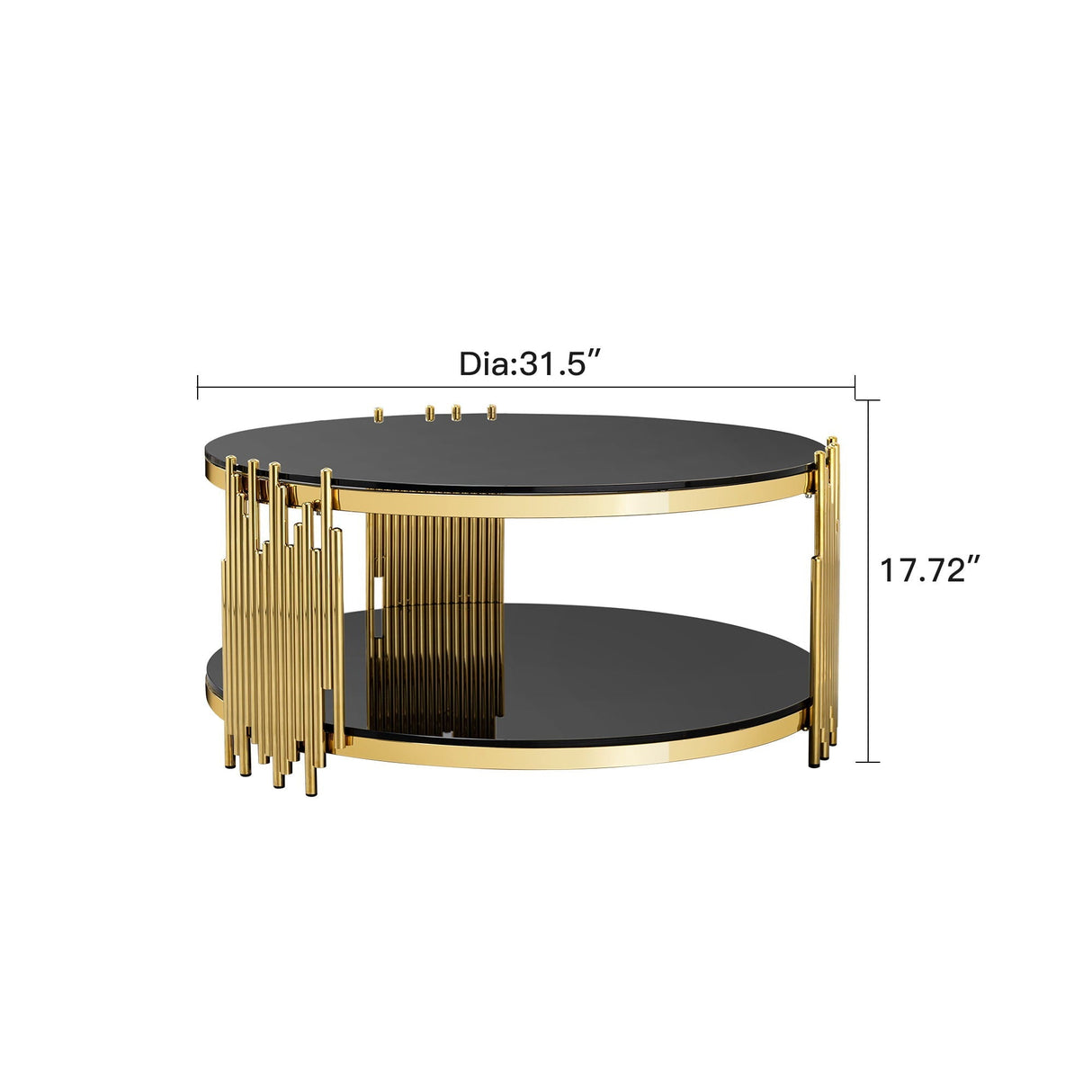 Black & Gold Tempered Glass Round Table - OROA