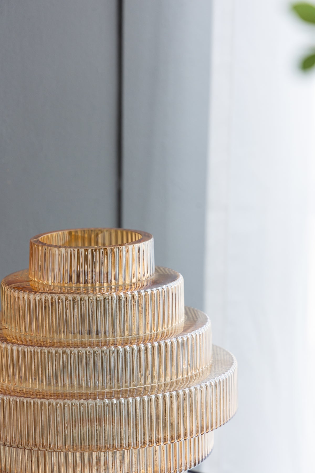Tiered Geometric Amber Luster Clear Vase