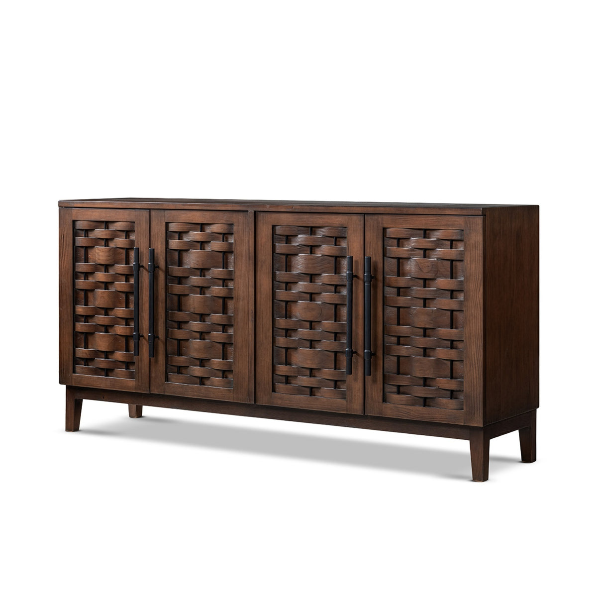 Koa Woven Wood 4-Door Sideboard, Dark Brown Reclaimed Pine - OROA Modern Furniture