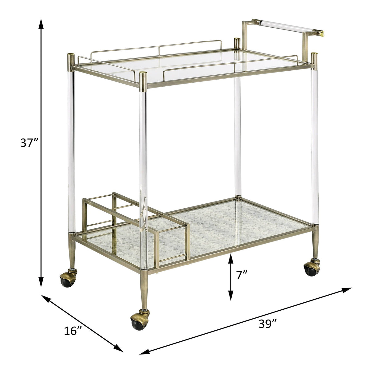 Antique Mirror Wire Brass Serving Cart - OROA