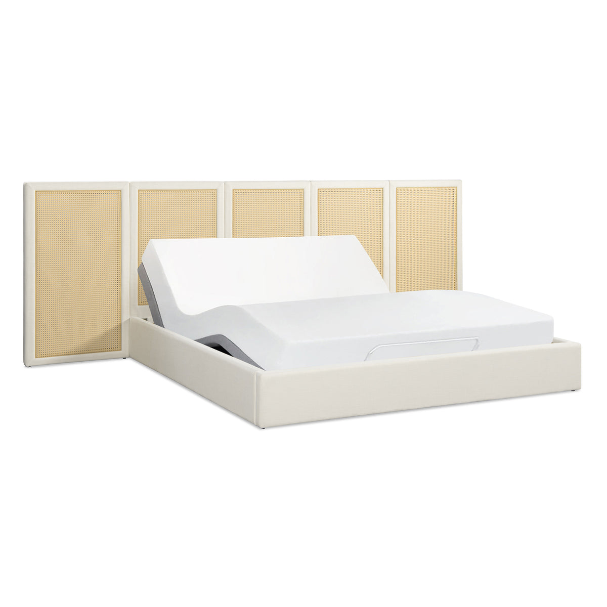 Capri Extended Headboard Cane Platform Bed, Antique White Polyester - OROA Online Furniture