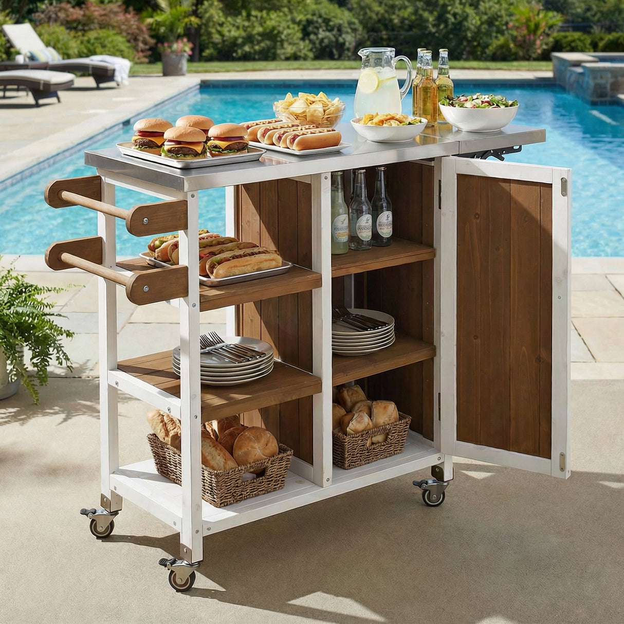 Foldable Outdoor Kitchen Island Patio Prep Station - White