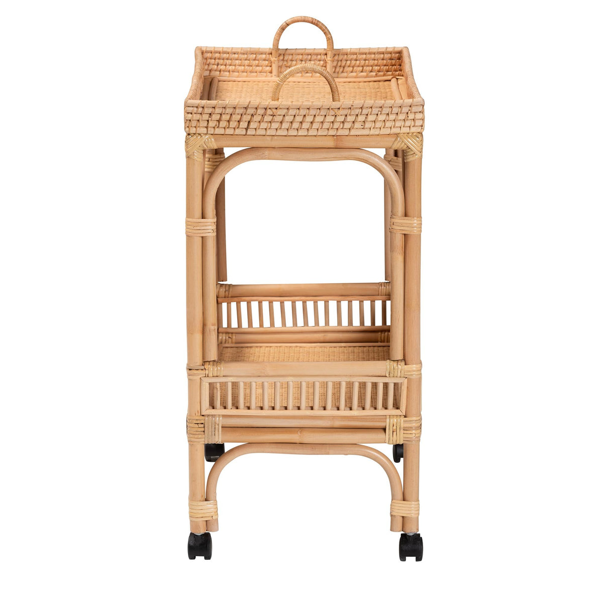 Modern Bohemian Natural Brown Rattan Wine Cart - OROA Online Furniture