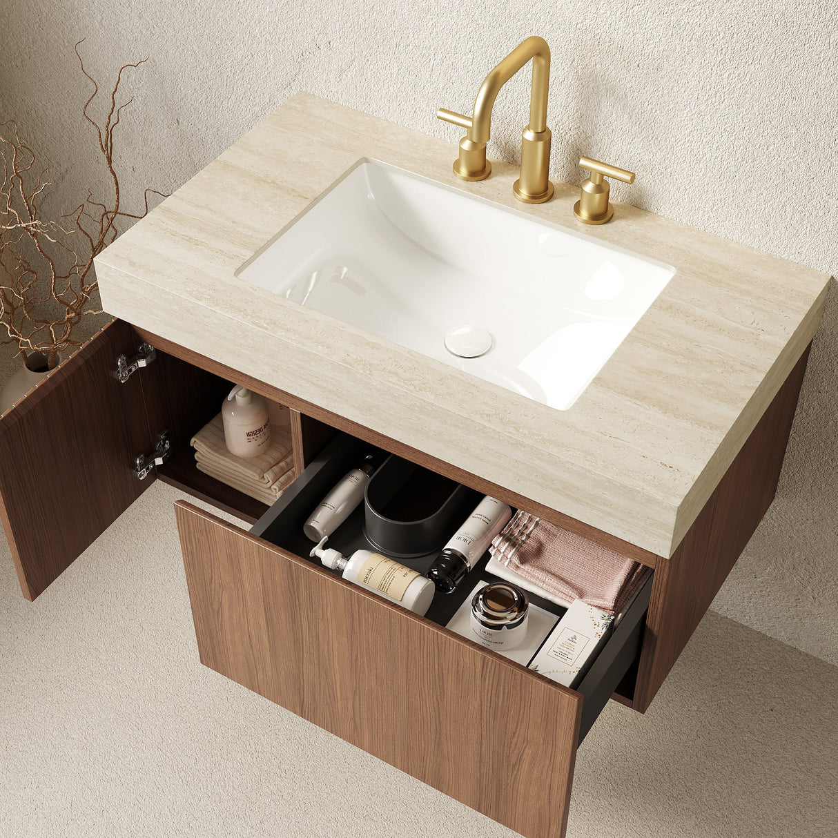 Roma Travertine Bathroom Vanity & Sink - OROA
