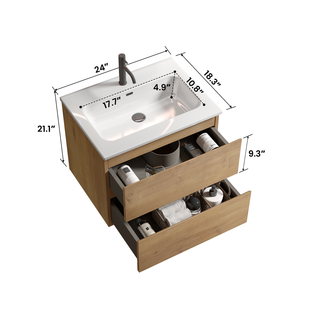 24" Wall Mount Bathroom Vanity - OROA