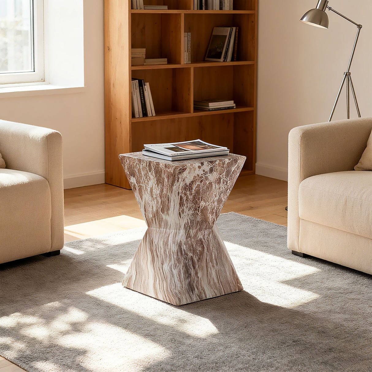 Round Outdoor Geometric End Table Marble - OROA