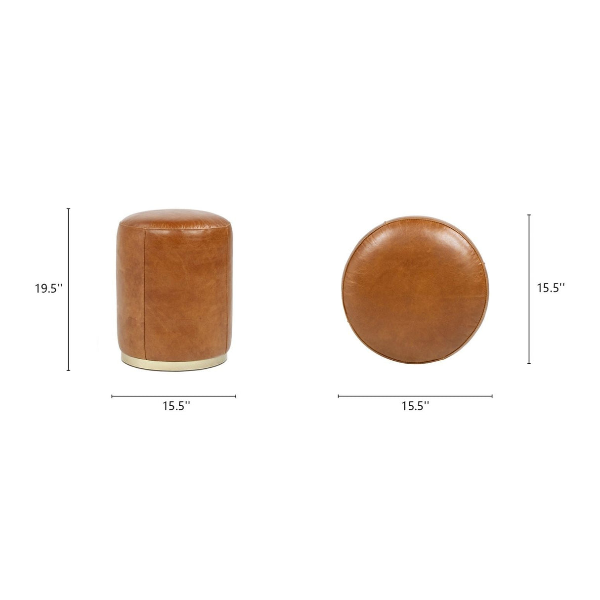 Round Brown Leather Ottoman - OROA