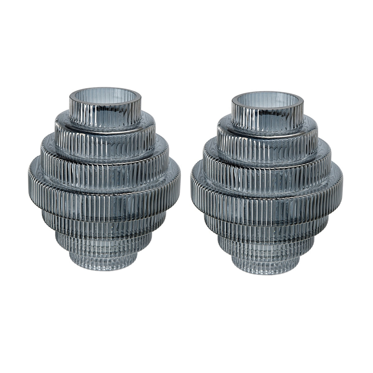 Multi-Tiered Geometric Vase with Smoked Blue Finish (S/2)