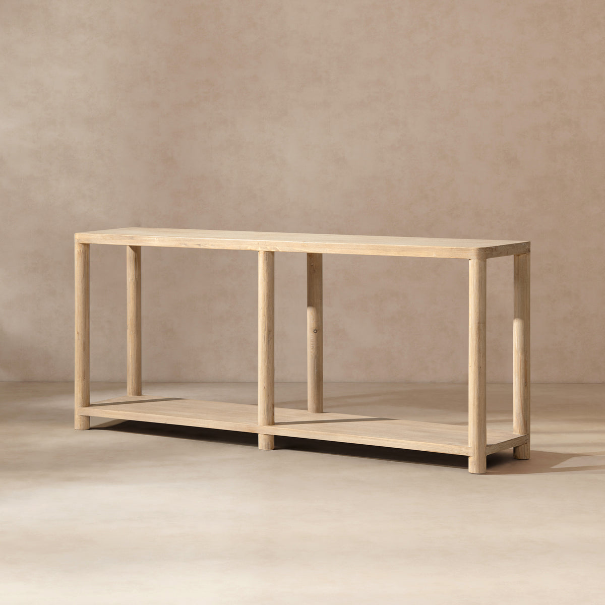 Milo Cerused Reclaimed Pine Console Table with Lower Shelf, Light Natural - OROA Online Furniture