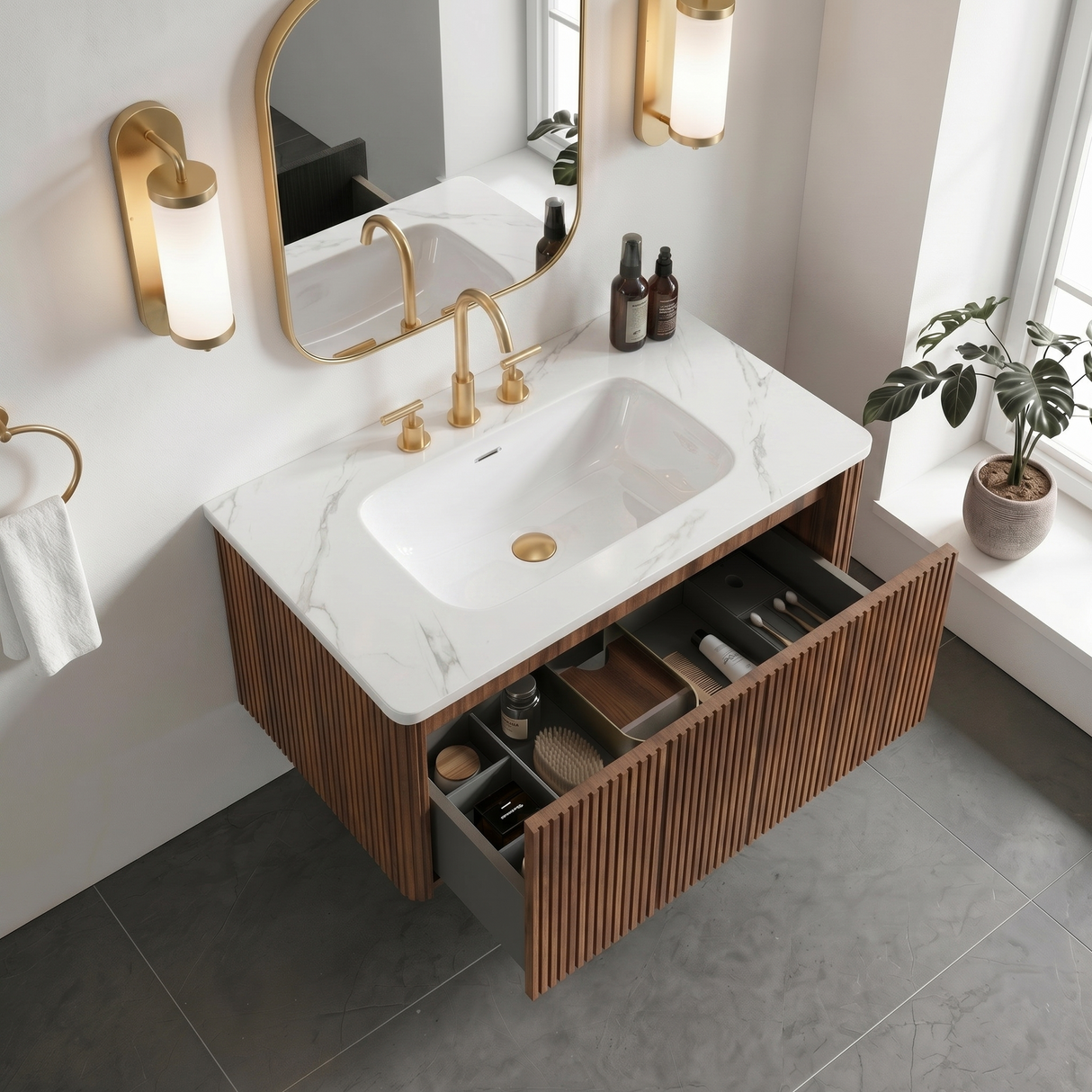Striped Walnut Bathroom Vanity - OROA