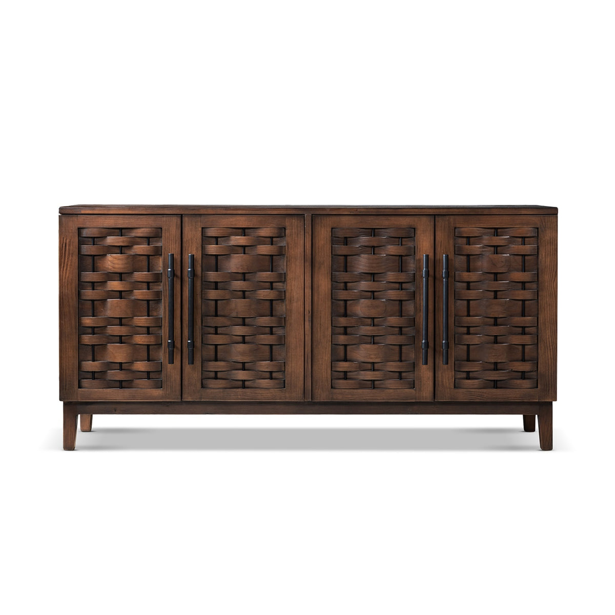 Koa Woven Wood 4-Door Sideboard, Dark Brown Reclaimed Pine - OROA Modern Furniture