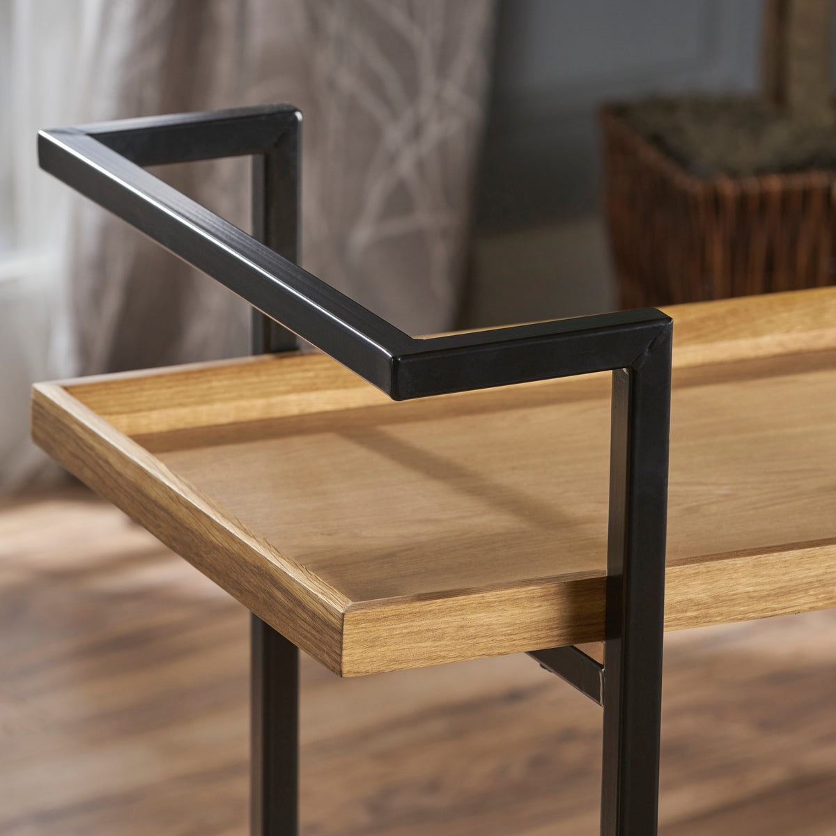 Modern Industrial Bar Cart with Shelving and Casters, Natural Wood and Metal - OROA Online Furniture
