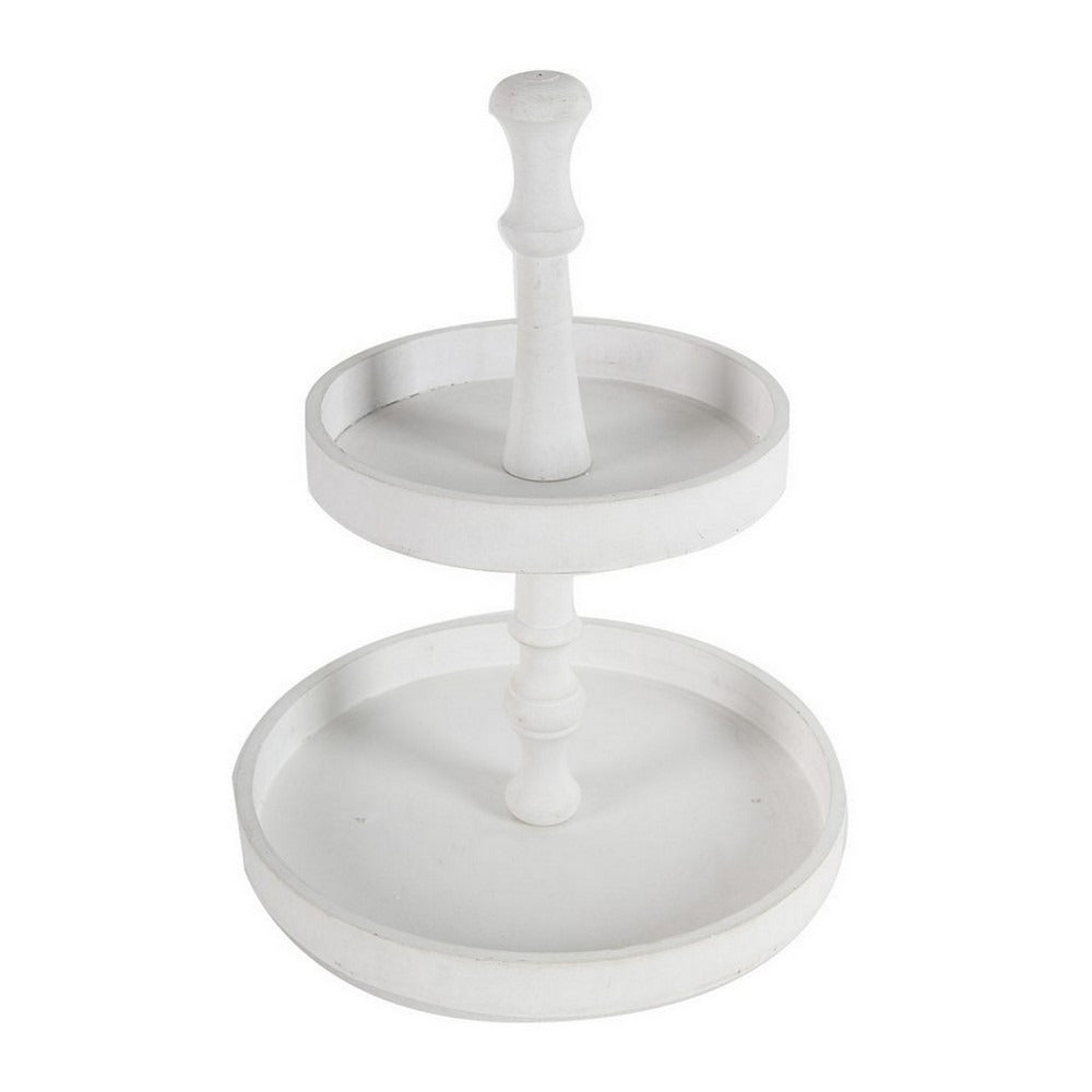 Two-Tier Round Serving Tray in White Wood | Catchy