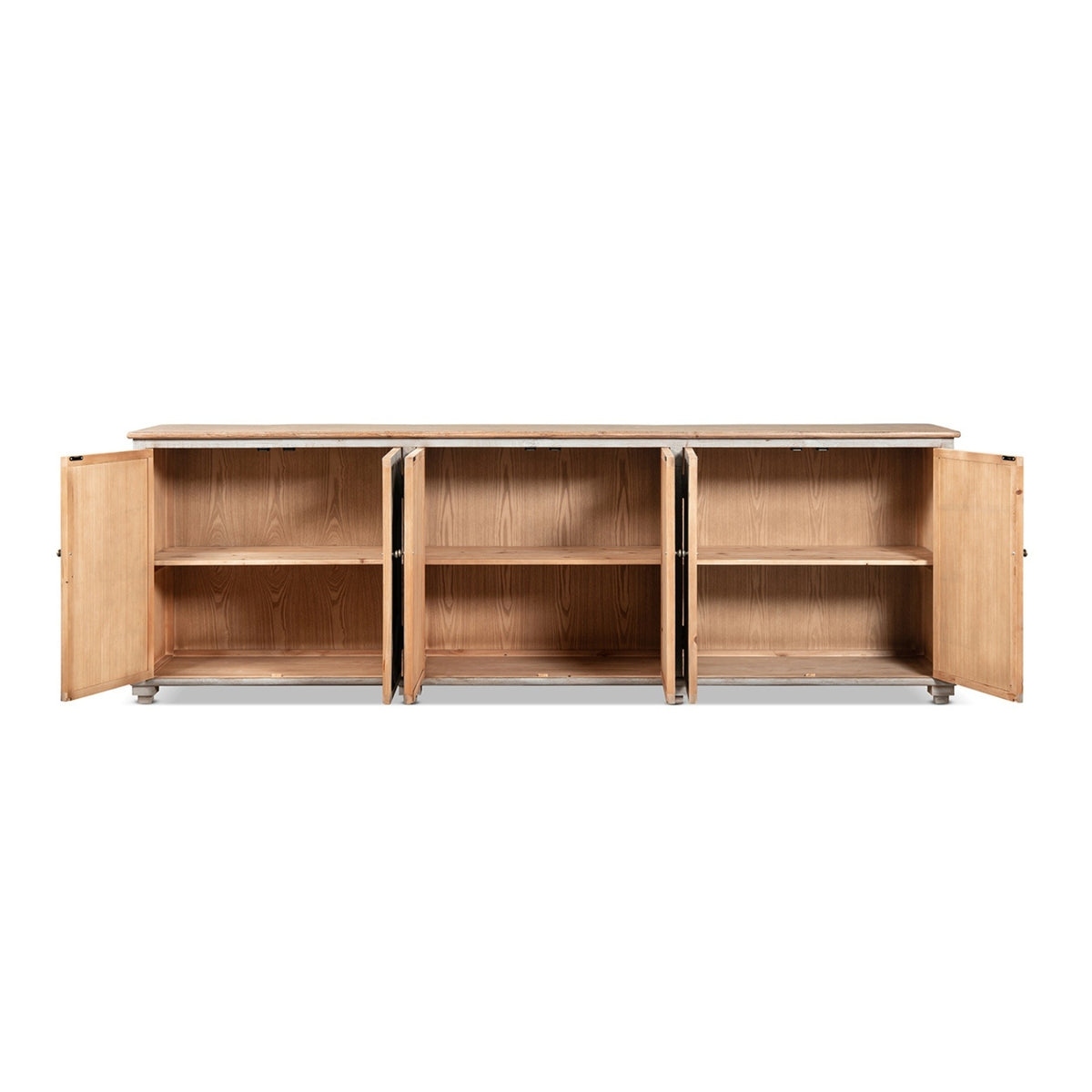 Colette Extra Wide 6-Door Cabinet Sideboard, Antique Natural Brown and Blue-Grey Reclaimed Pine - OROA Modern Furniture