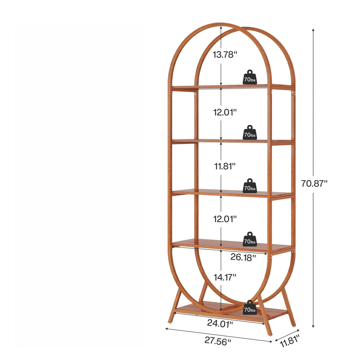 Modern Arched 5-Tier Bookshelf | OROA
