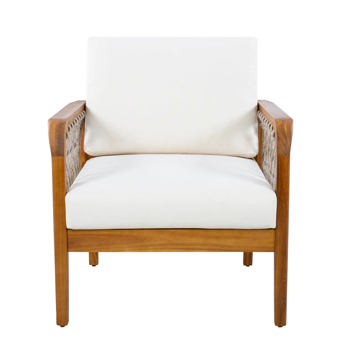 Teak - Outdoor Acacia Wood Club Chair with Handwoven Rope