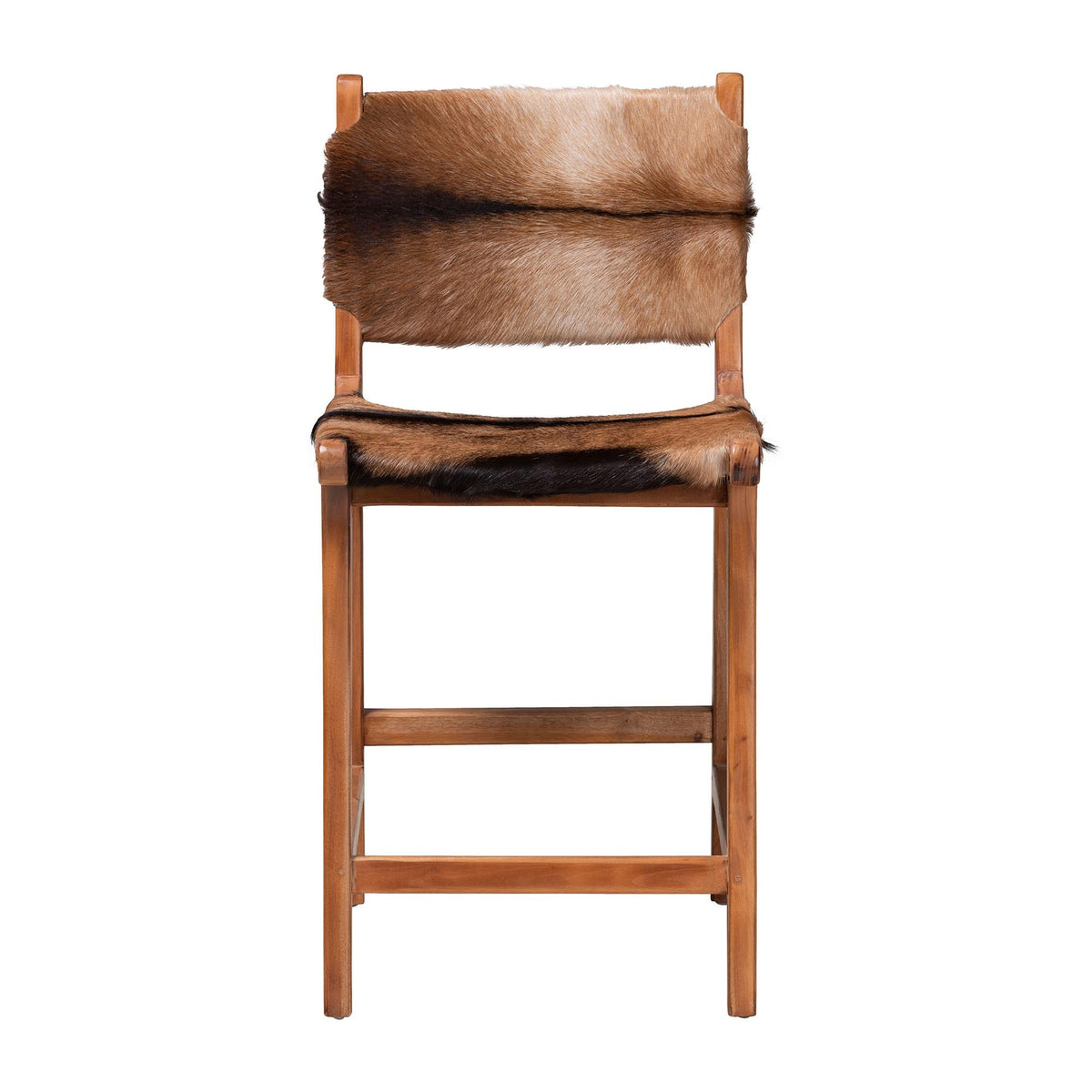 Goat Leather and Teak Counter Stool – OROA, view 2