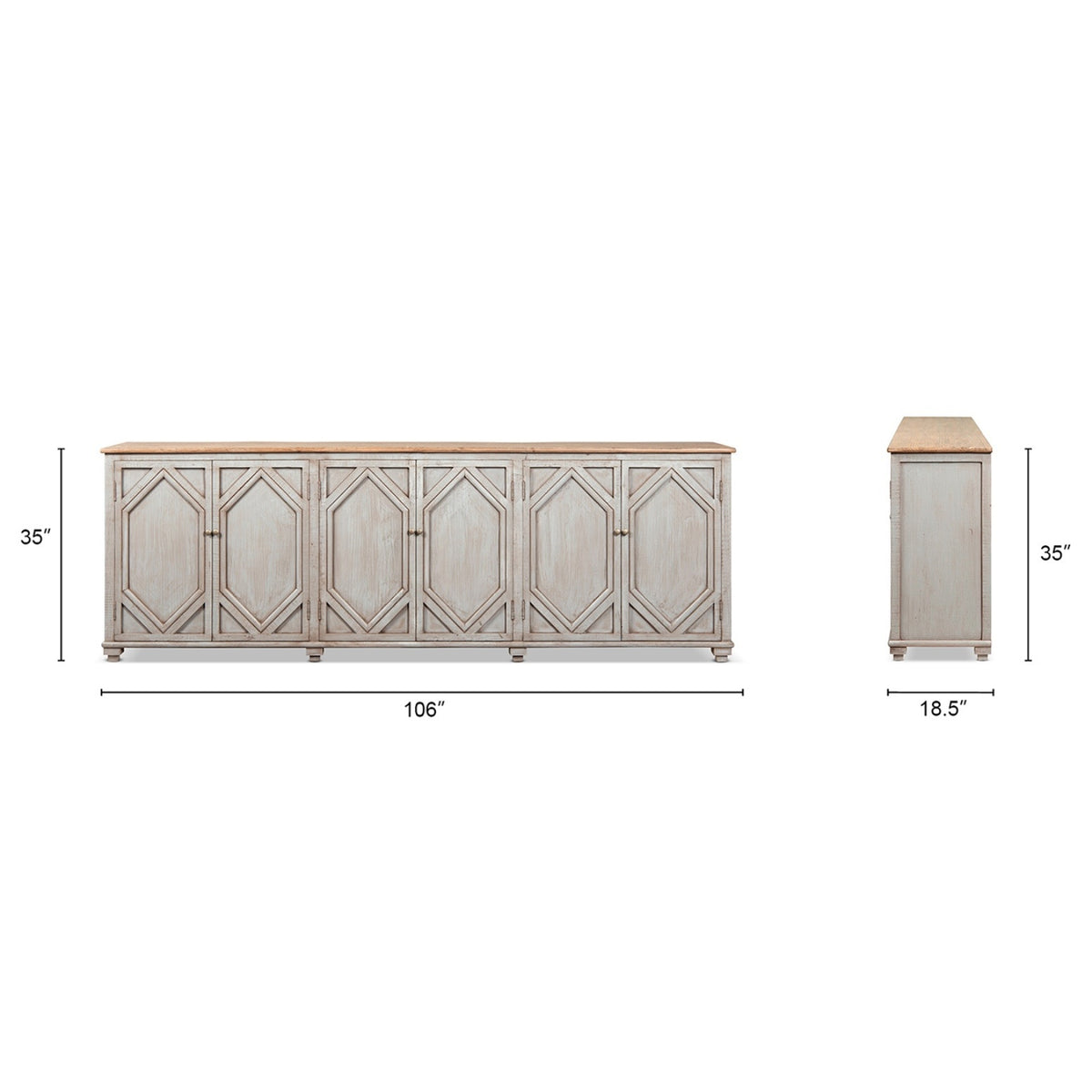 Colette Extra Wide 6-Door Cabinet Sideboard, Antique Natural Brown and Blue-Grey Reclaimed Pine - OROA Modern Furniture