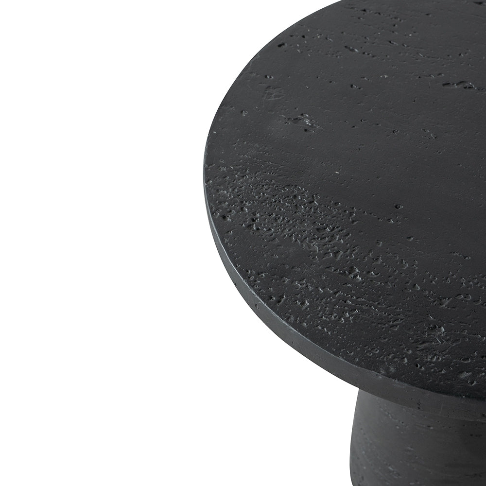 Textured Black Round Pedestal Side Table – OROA, view 3