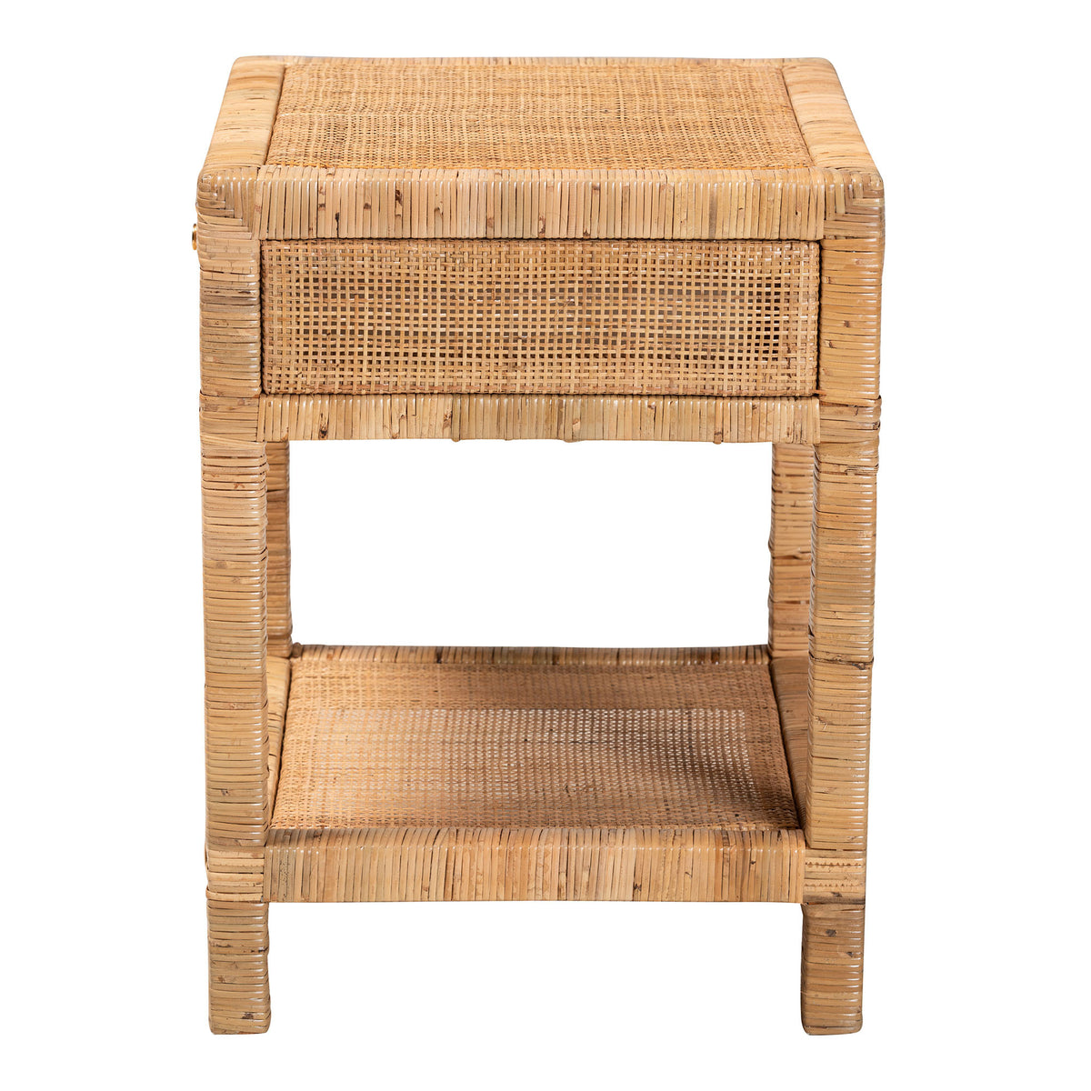 Rattan and Mahogany One Drawer Nightstand – OROA, view 4