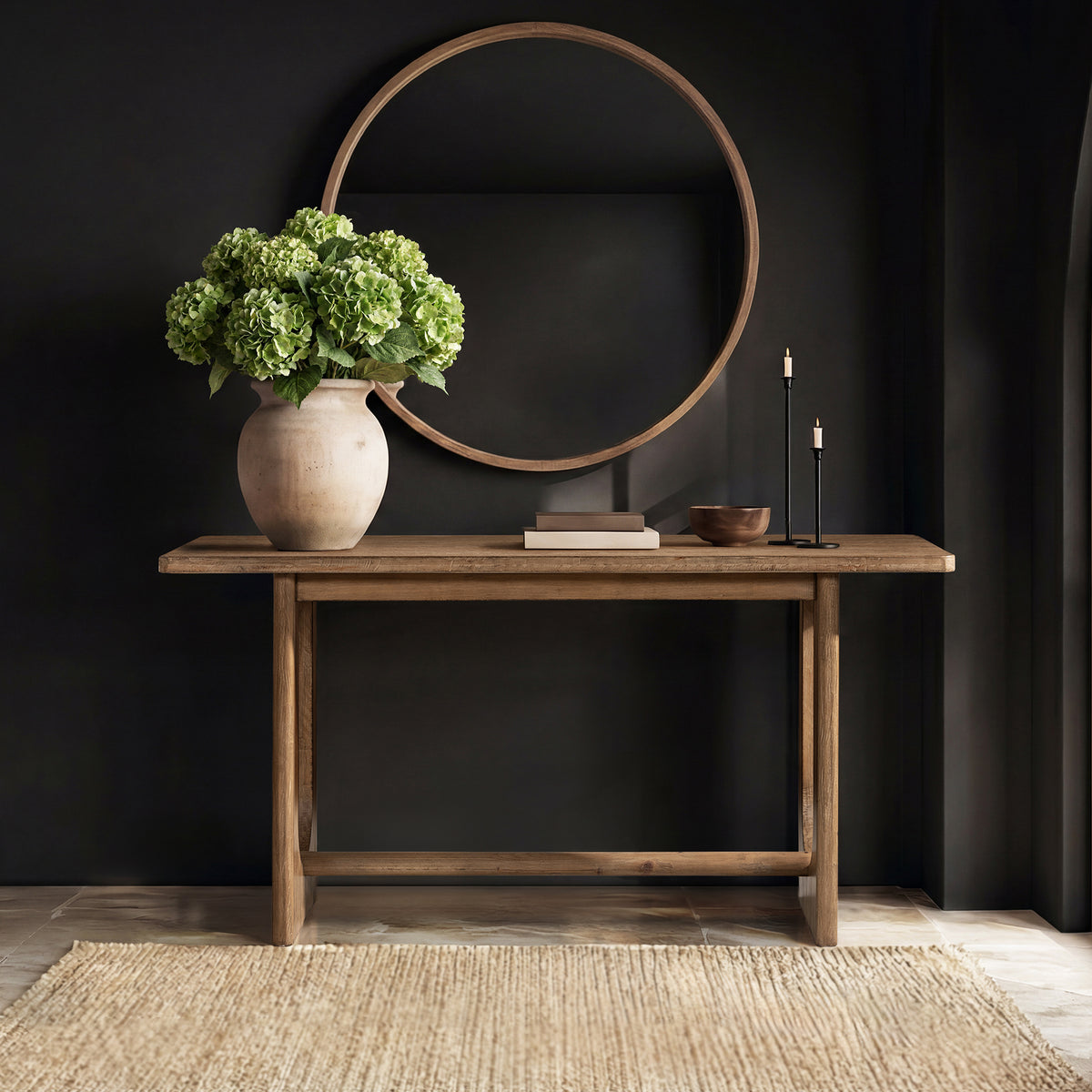 Turnkey Modern Trestle Console Table, Antique Natural Brown Reclaimed Pine - OROA Modern Furniture