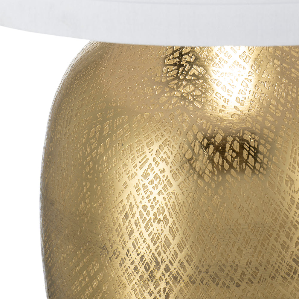 Round Aluminum Sheet Gold Table Lamp with White Fabric Shade
