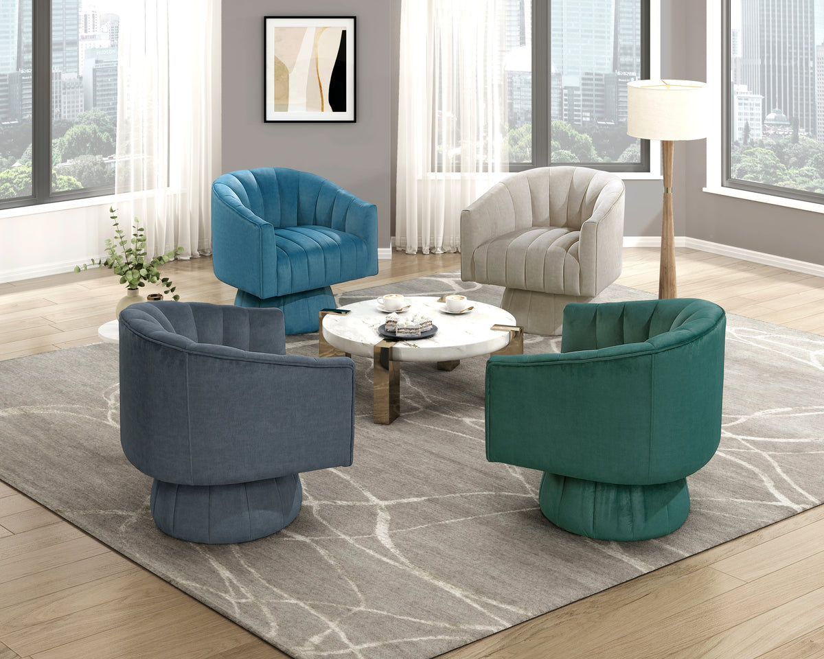 Dark Green Channel Stitched Velvet Swivel Chair – OROA, view 9