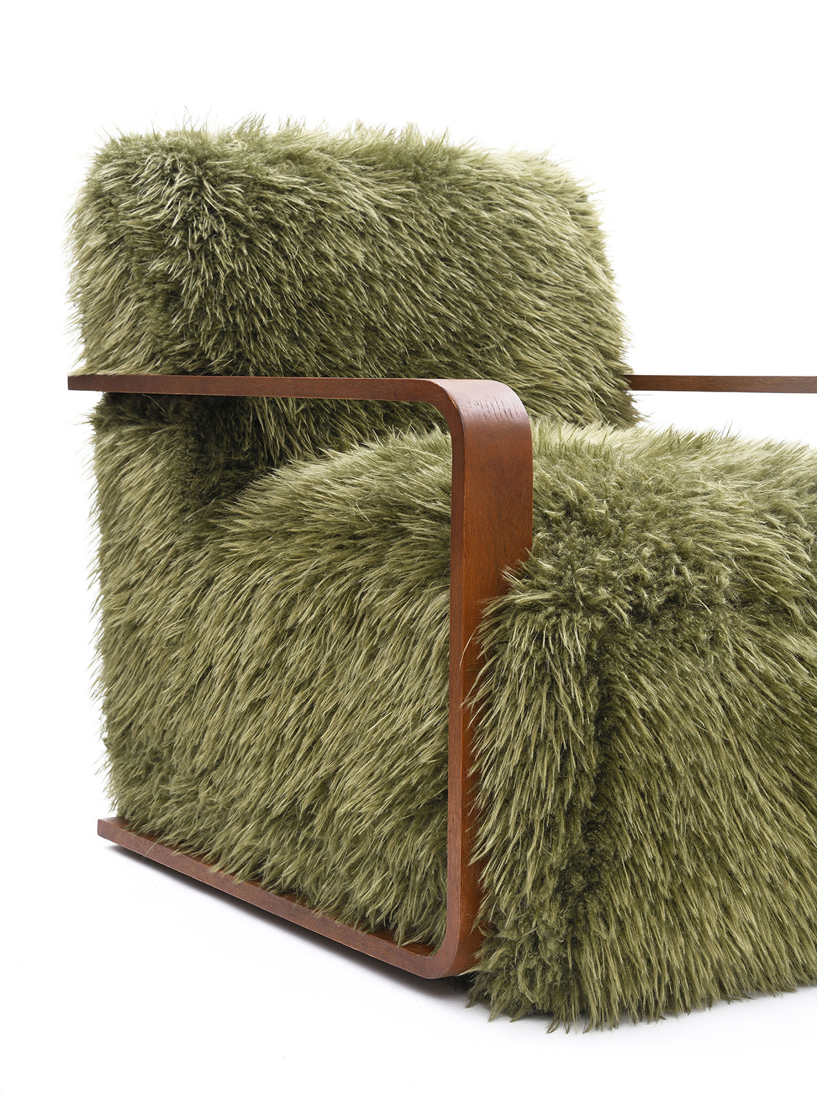 Green Faux Fur and Walnut Accent Chair | OROA