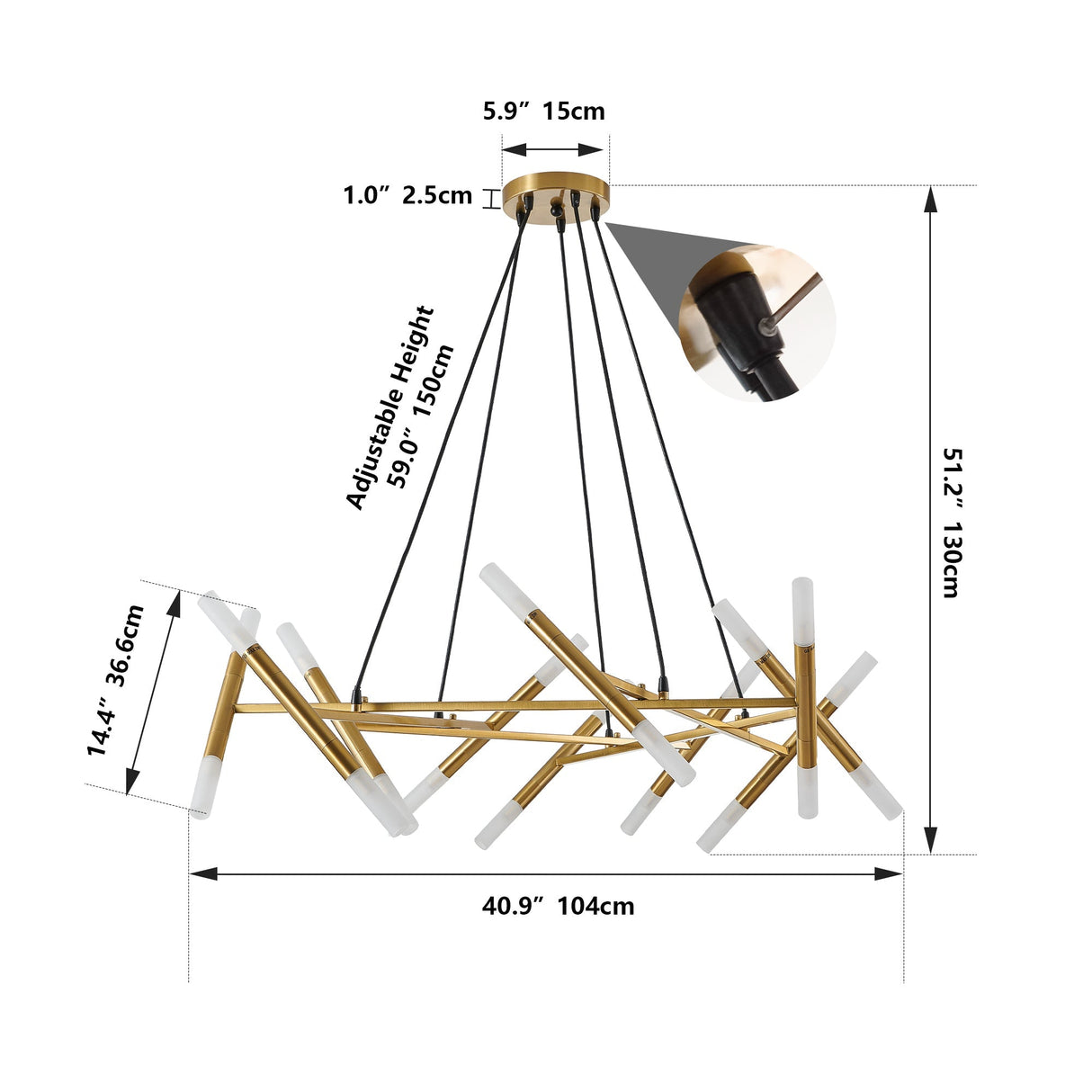 Golden Modern Chandelier Light Fixture with Branch Design