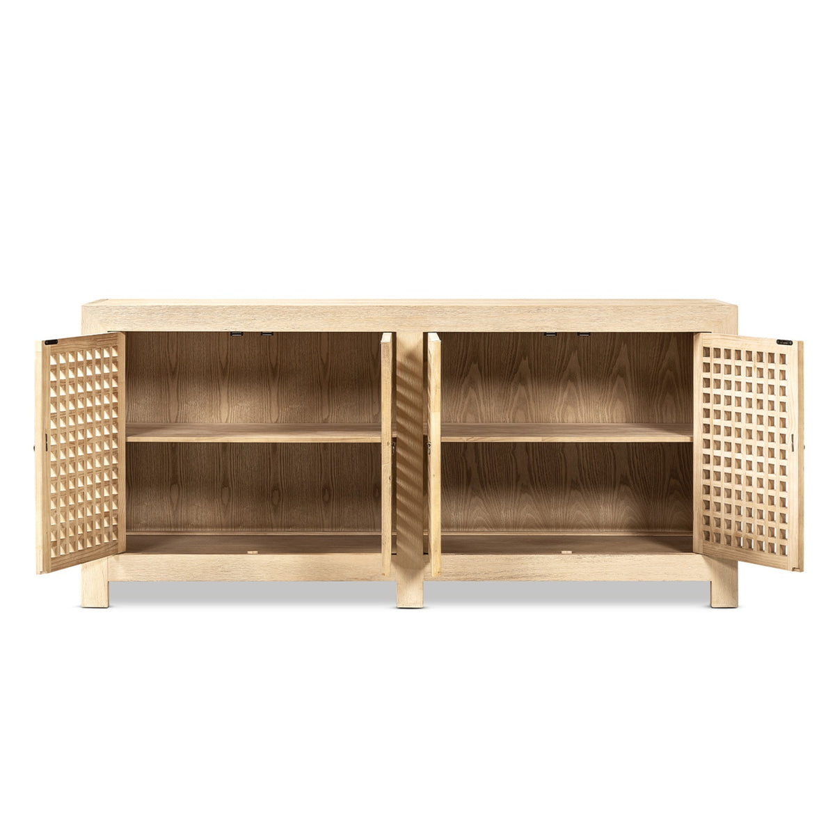Alden Reclaimed Pine Lattice 4-Door Cabinet, Brushed White - OROA Online Furniture