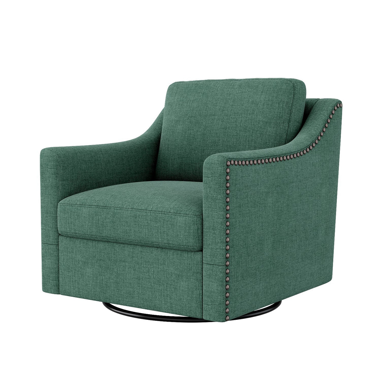 Linen Swivel Armchair, Brass Nail Detailing - OROA