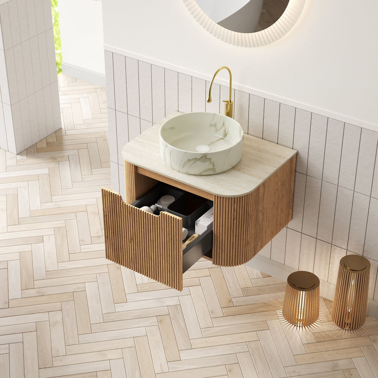 Modern Bathroom Vanity With Ceramic Sink and Floating Cabinet - OROA