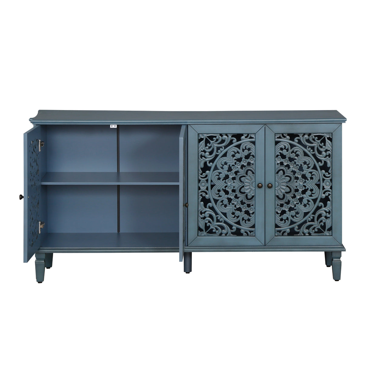 Antique Buffet Cabinet with Floral Carvings - OROA