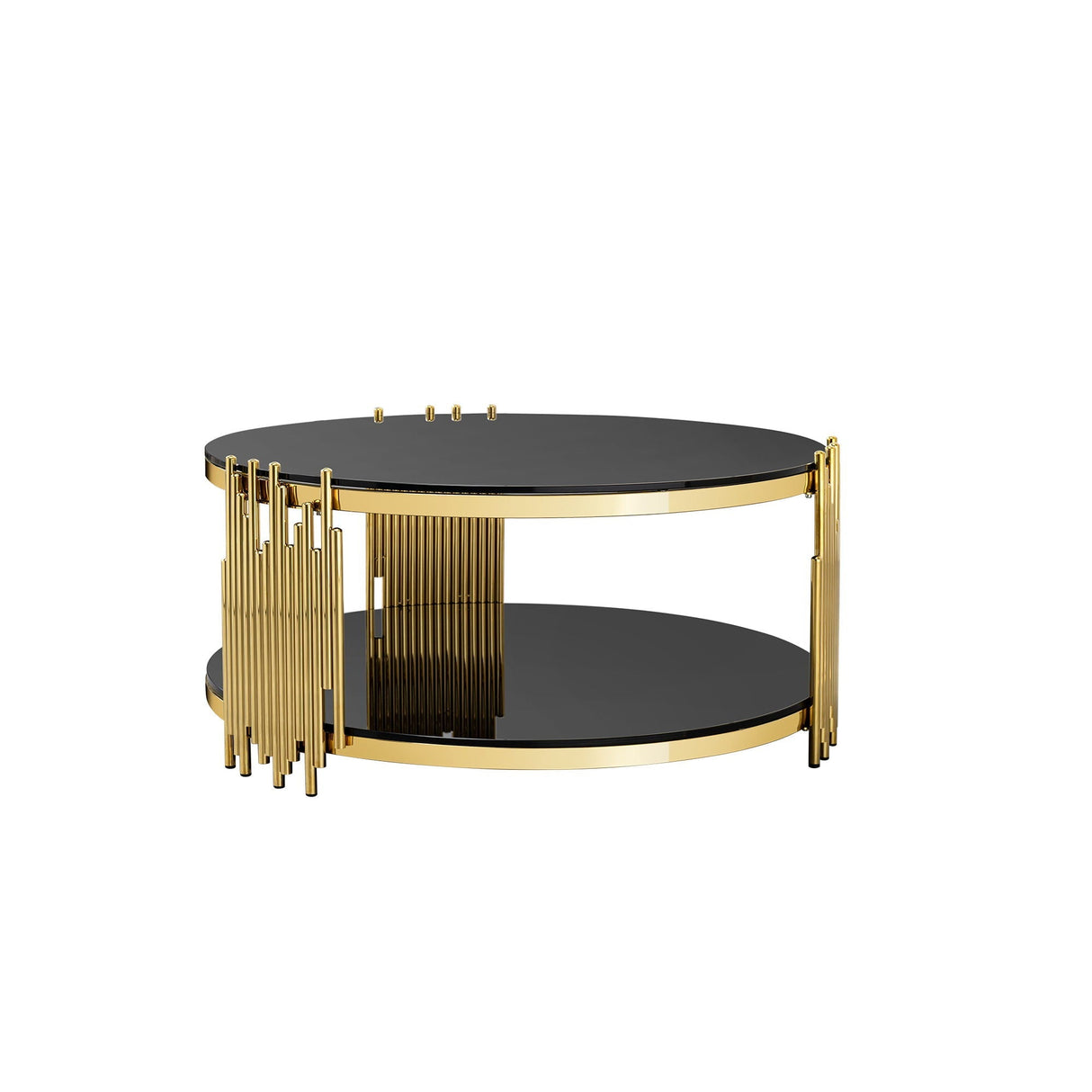 Black & Gold Tempered Glass Round Table - OROA