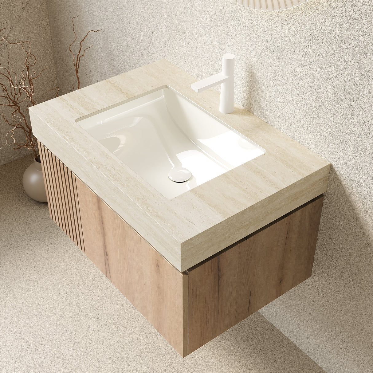 Contemporary Bathroom Vanity & Sink Travertine - OROA