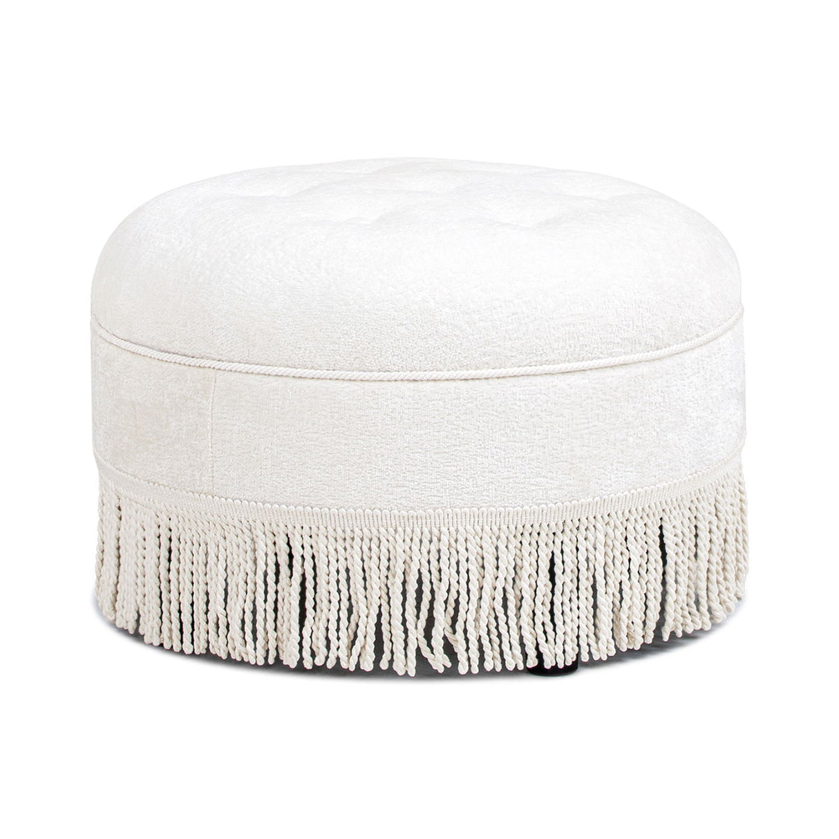 Round Upholstered Accent Ottoman - Almond White