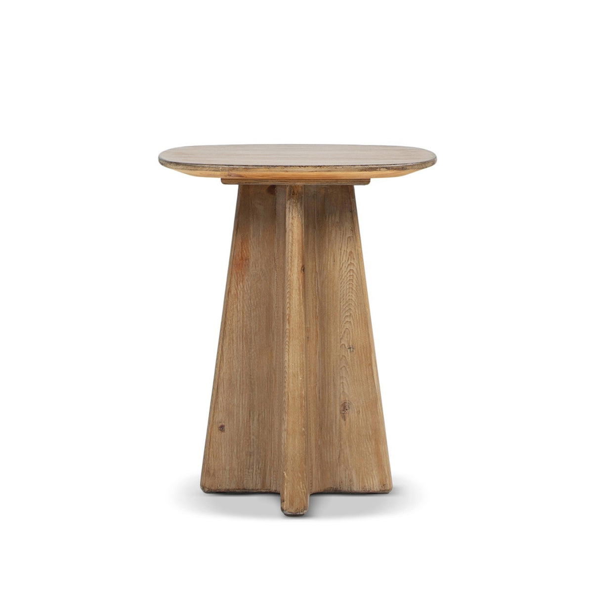 Clarence Rectangular End Table with Sculptural Pedestal Base, Antique Natural Brown Reclaimed Pine - OROA Online Furniture