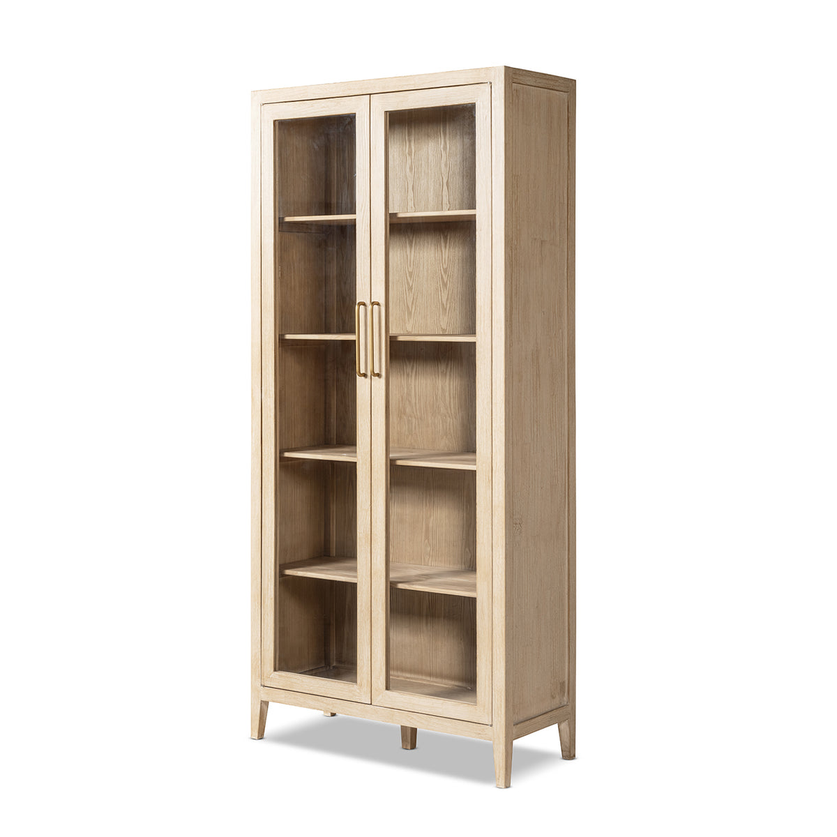 Marlowe Glass Door Display Cabinet, Brushed White Reclaimed Pine - OROA Modern Furniture