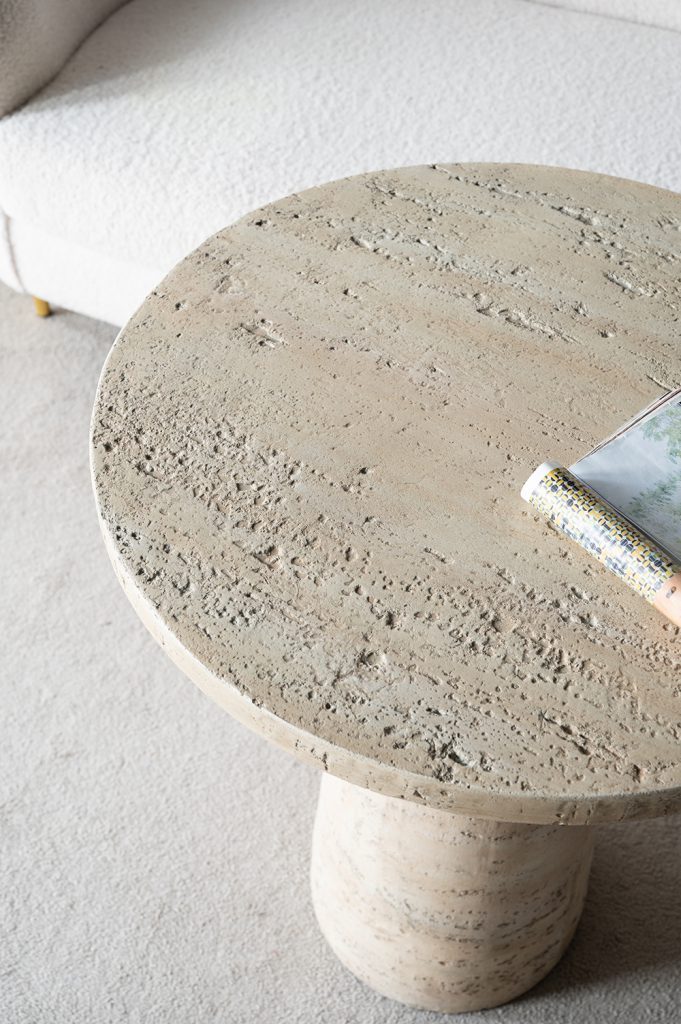 Textured Cream Round Pedestal Side Table – OROA, view 5