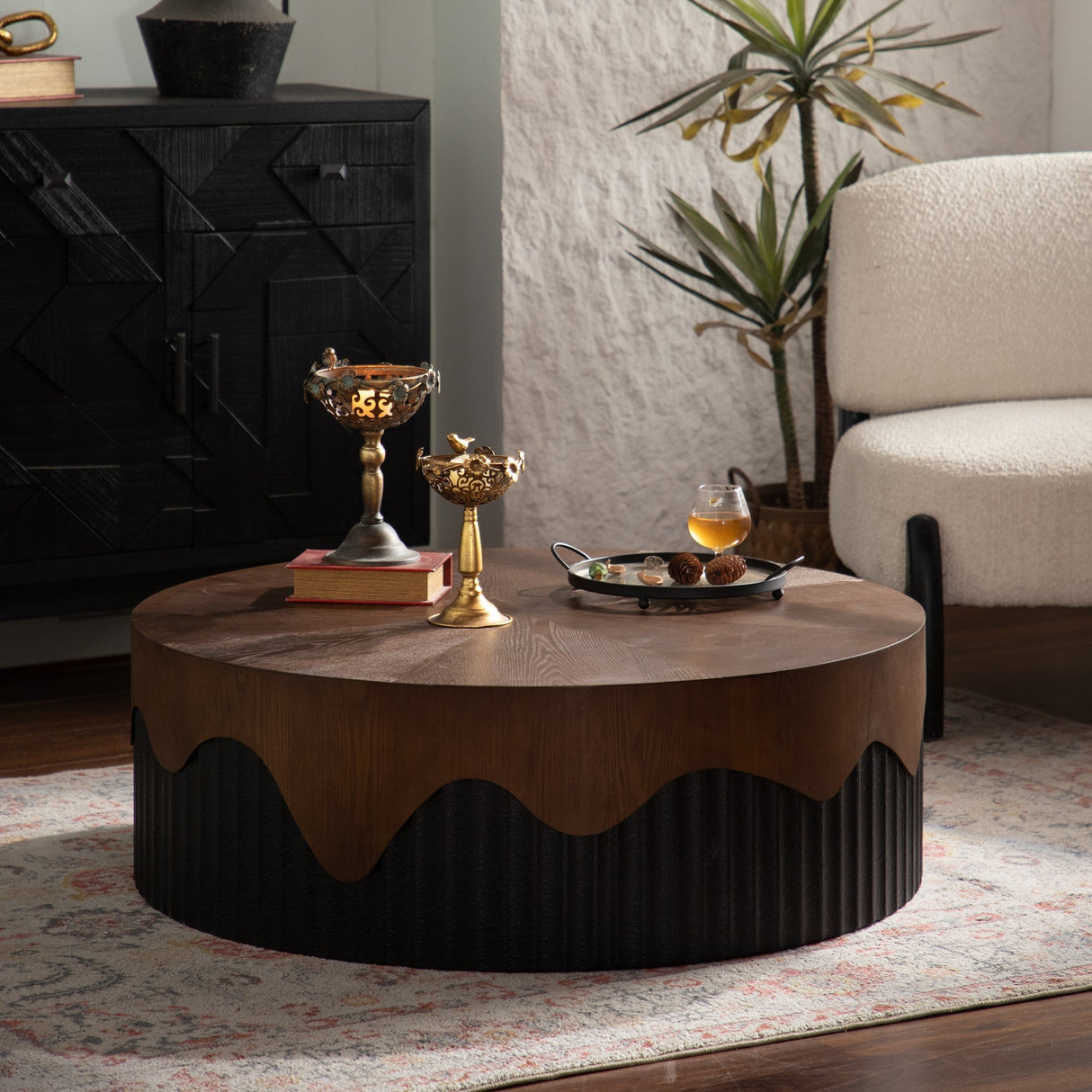 Handcrafted Round Walnut Coffee Table - OROA