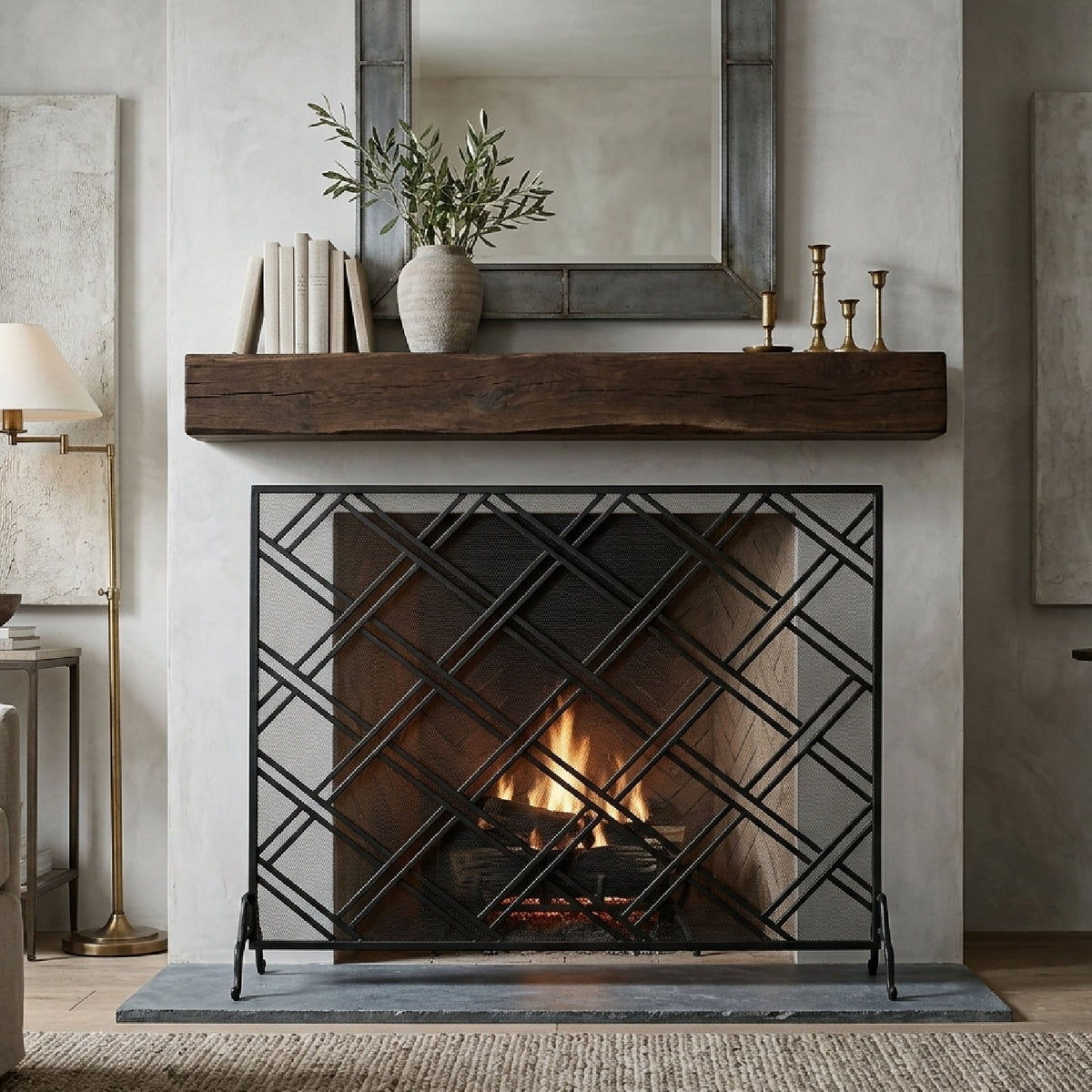 Modern European furniture - Elegant Black Iron Fireplace Fire Screen Barrier- www.oroa.com