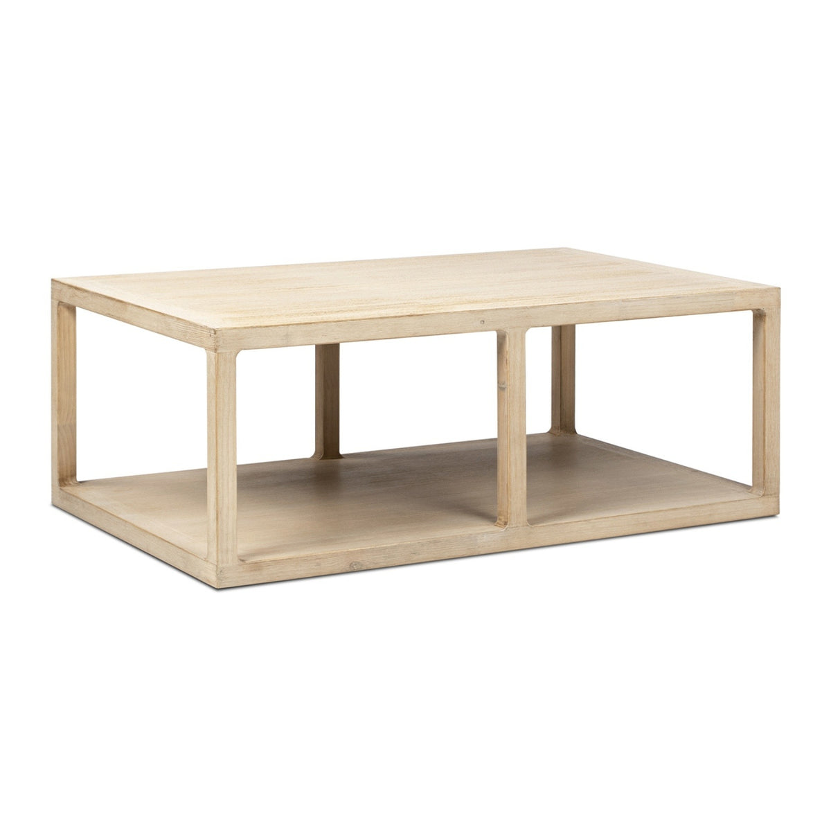 Ellis Reclaimed Pine Open Frame Coffee Table with Lower Shelf, Light Natural Cerused - OROA Online Furniture