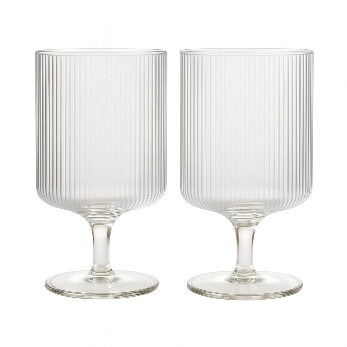 Khen Textured Clear Glass Ribbed Modern Elegant Wine Goblets | Set of 2