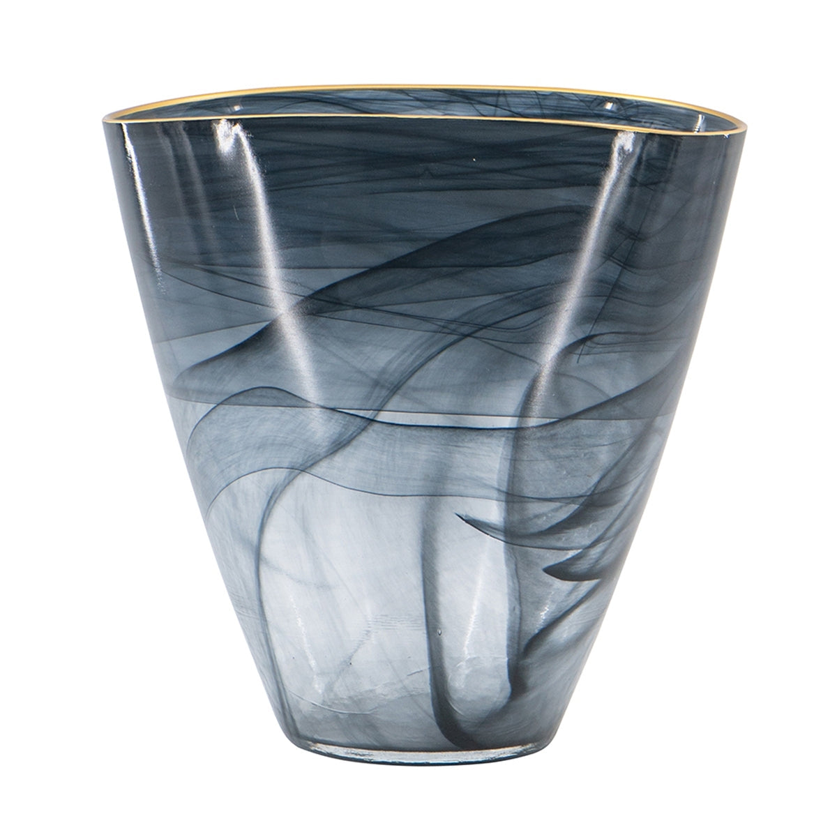 Smokey Black Glass Vase with Gold Rim
