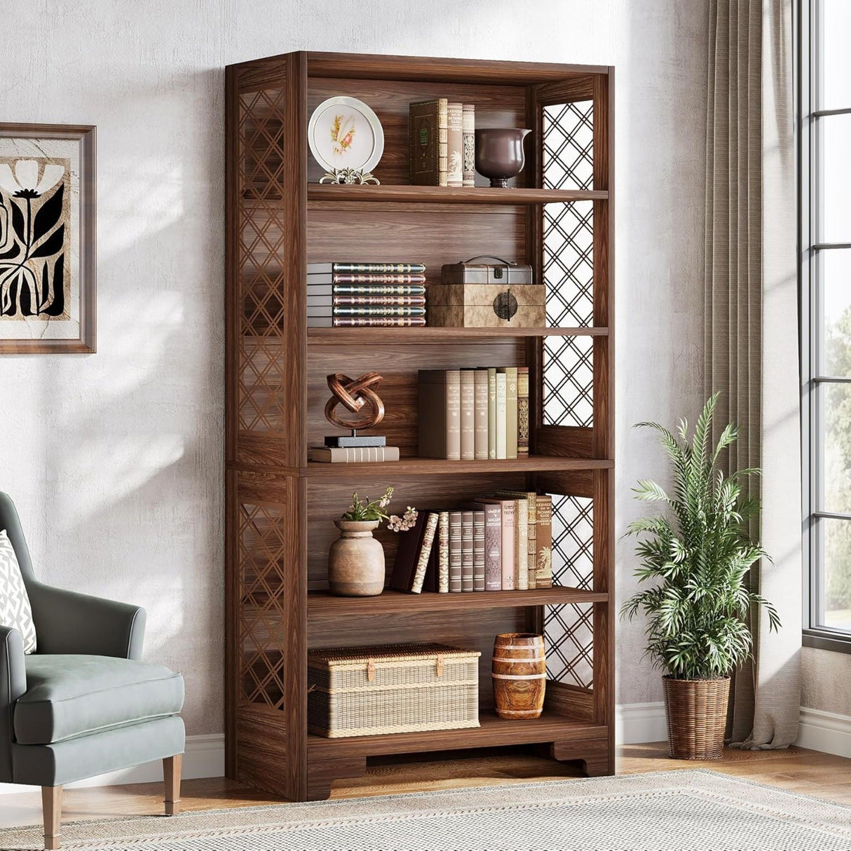 Brown Mid Century Bookcase - OROA