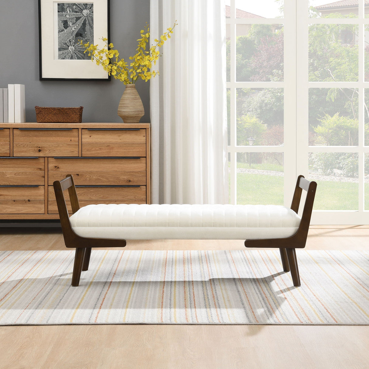 Mid-Century Bench With Wood Legs - OROA