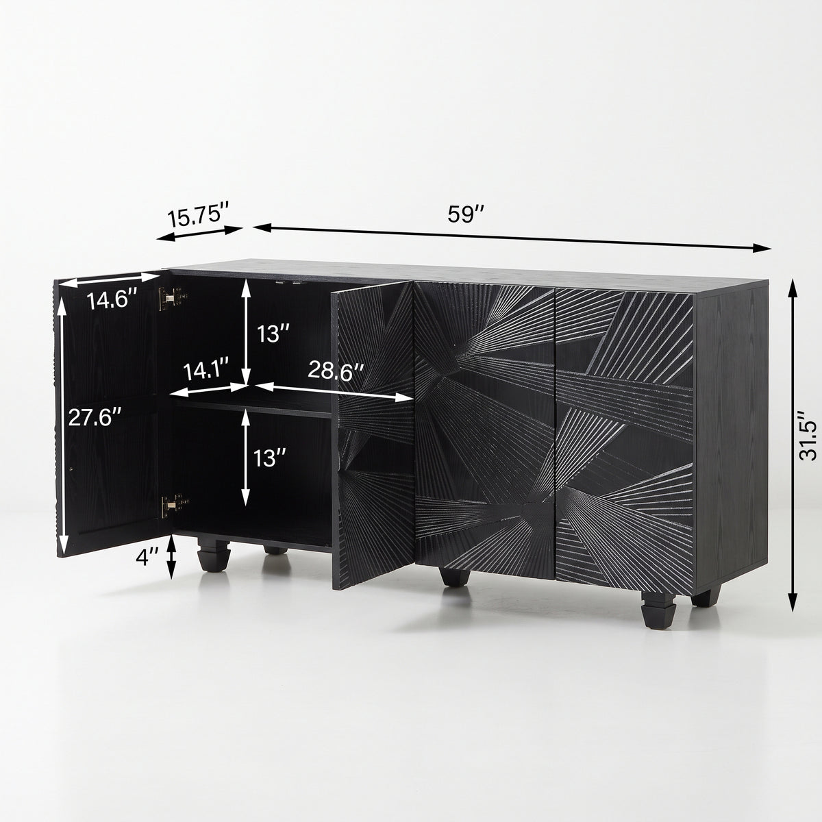 Black Woven Pattern Sideboard 59 Inch – OROA, view 3