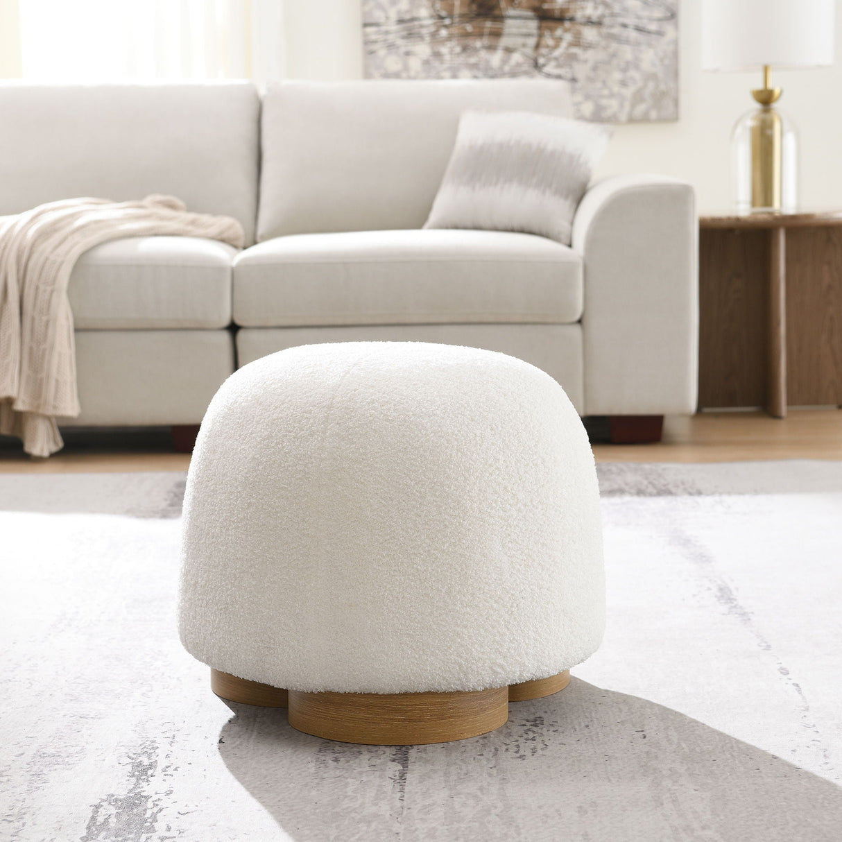 Soft Teddy Fabric Upholstered Ottoman - OROA